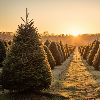 Rows of fresh Christmas trees waiting to be cut.