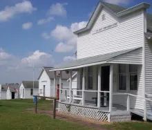 Line of the buildings on the north end at Nelson Pioneer Farm.