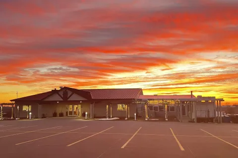 Tassel Ridge Winery at sunset.