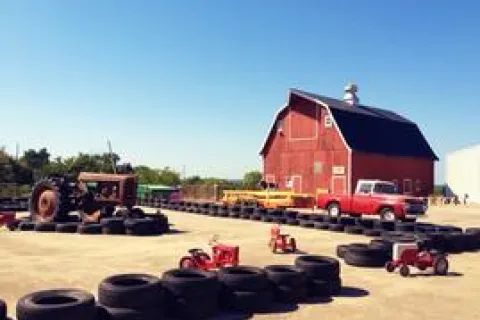 Barn and tractor track at Center Grove Orchard.