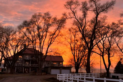 Red Roof Stable Farm at sunset.