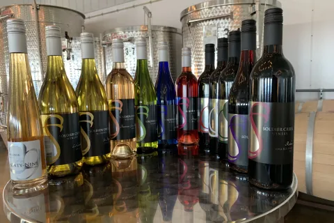 Bottles of wine produced by Soldier Creek Winery.